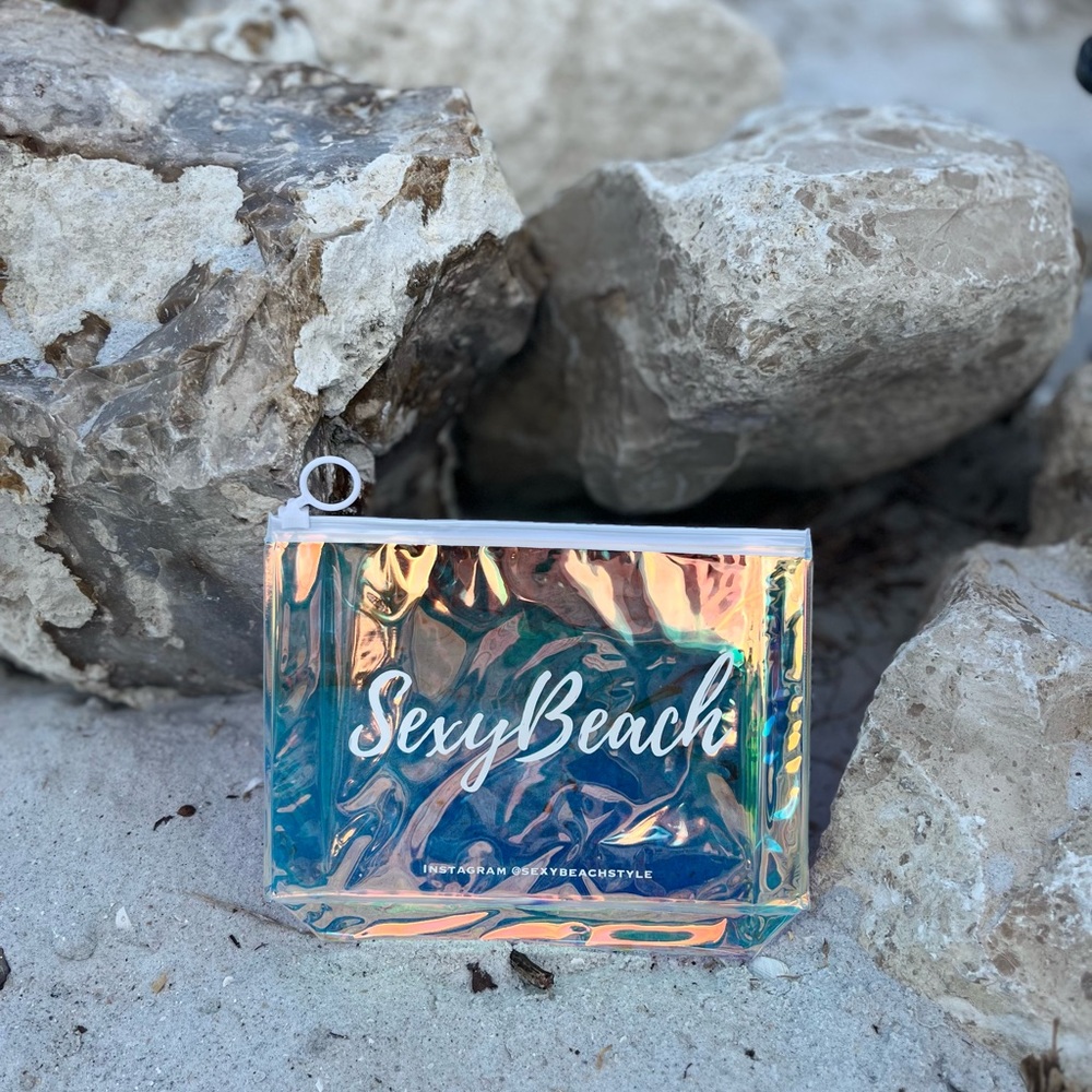 SexyBeach™️ logo cosmetic zip pvc pouch TSA size -holographic